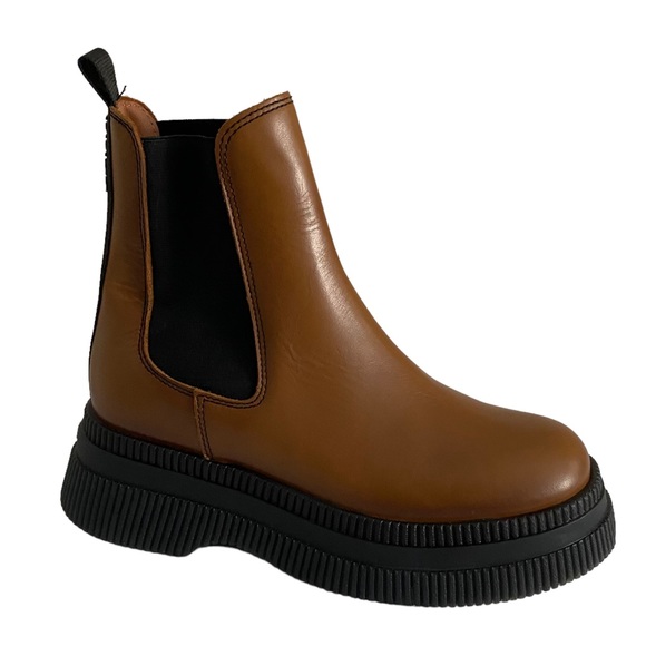 Ganni NWOT Brown Leather Chunky Chelsea Boots Creepers - Picture 7 of 7